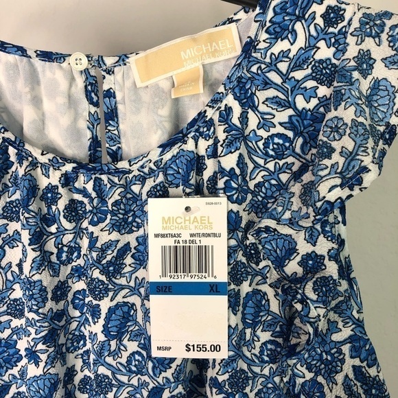 MICHAEL Michael Kors Cold Ruffle Shoulder Blue Floral China Print Ditsy Dress - Picture 3 of 9